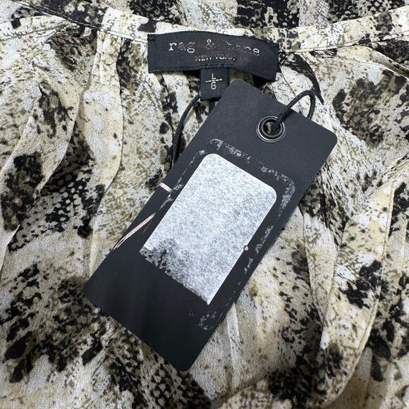 Rag & Bone NWT Yuni Snake Print Blouse Light Green Size L Long Sleeve Sheer - Picture 7 of 11